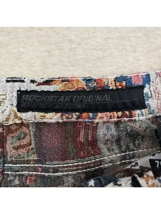 Rockstar Original Men’s Size 32 Boho Patchwork Pants Flare Leg Orange Tribal - Picture 5 of 11